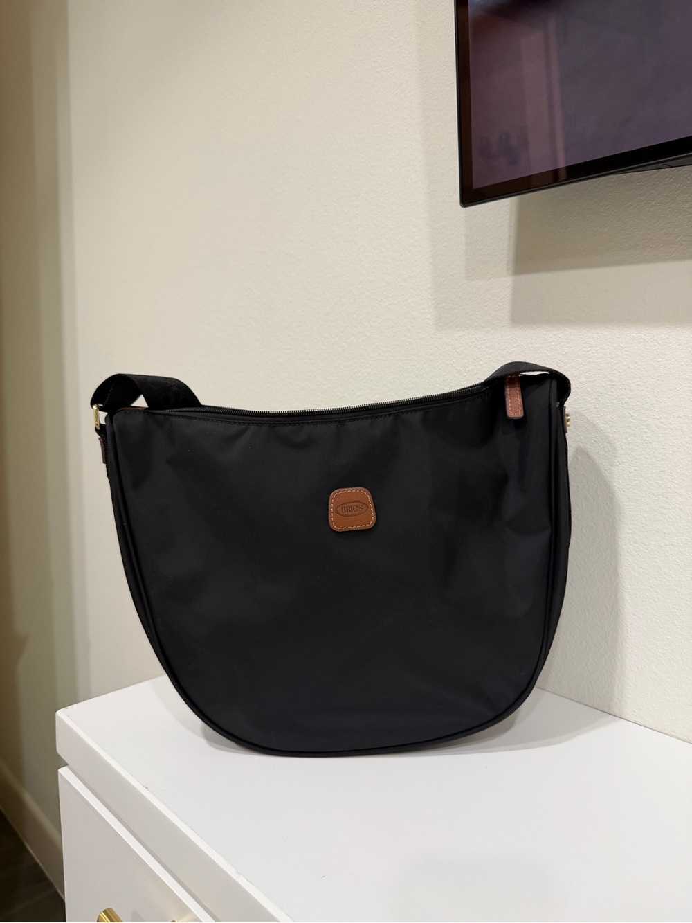 Bric's Black Shoulder Bag with Brown Leather Accents